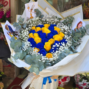 Fascio di Rose Gialle e Blu